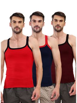 T.T. - Men Desire Premium Pure Cotton Rib Sleeveless Breathable Multi-Color Vests (Pack of 3)