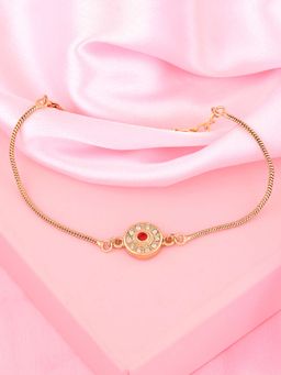 Estele - Gold Plated Sacred Circle Bracelet with Red and White Crystals for Women