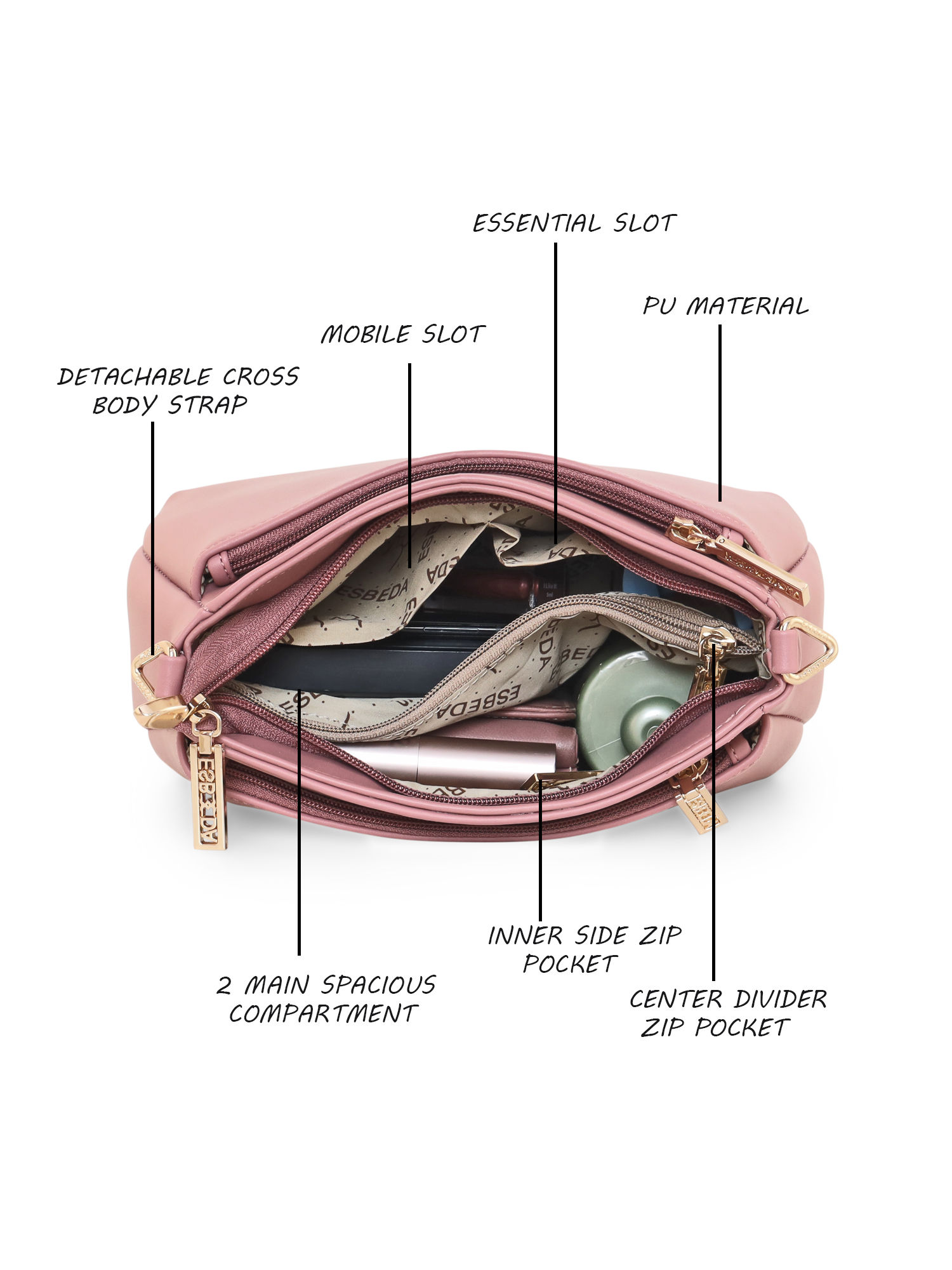 Buy ESBEDA Peach Color Puller Solid Sling Bag for Women (M) Online