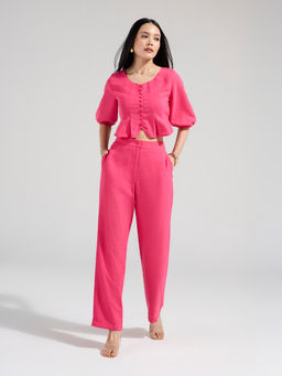 Twenty Dresses by Nykaa Fashion - Pink Scoop Neck Top High Waist Pant Co Ord Set