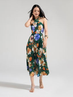 Twenty Dresses by Nykaa Fashion - Multicolor Floral Halter Neck Midi Dress