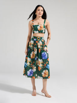 Twenty Dresses by Nykaa Fashion - Multicolor Strappy Crop Top Pleated Midi Skirt Co Ord Set