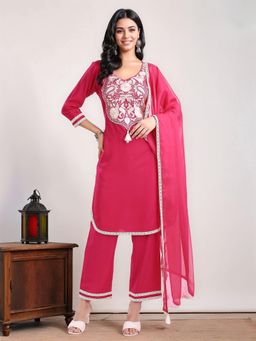 Gahan - Womens Viscose Rayon Embroidered Straight Kurta with Pant and Dupatta