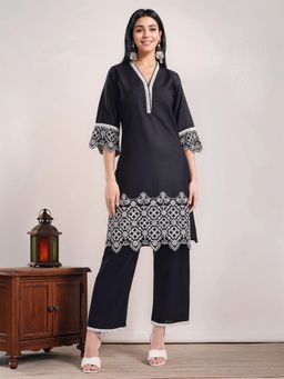 Gahan - Womens Cotton Blend Embroidered Straight Kurta with Pant