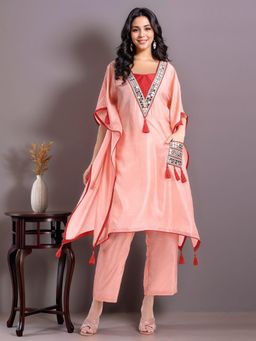 Gahan - Womens Poly Silk Mirror Work Kaftan Kurta with Pant