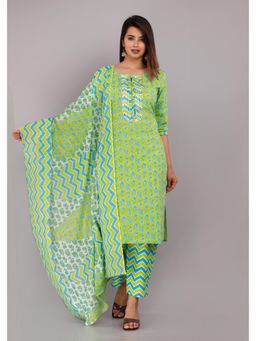 Gahan - Womens Green Cotton Kurta with Pant & Dupatta