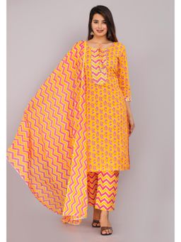 Gahan - Womens Orange Cotton Kurta with Pant & Dupatta