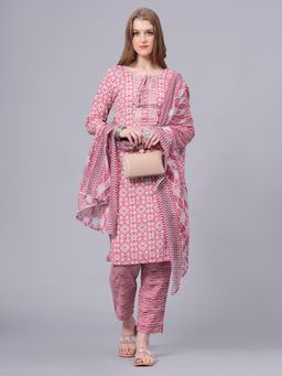 Gahan - Womens Pink Cotton 60-60 Kurta with Pant & Dupatta