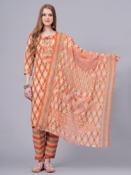 Gahan - Womens Orange Cotton 60-60 Kurta with Pant & Dupatta