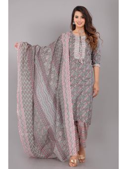 Gahan - Womens Grey Cotton Kurta with Pant & Dupatta