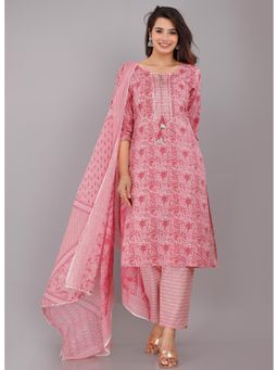 Gahan - Womens Pink Cotton Kurta with Pant & Dupatta