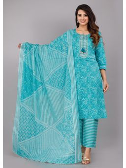 Gahan - Womens Skyblue Cotton Kurta with Pant & Dupatta
