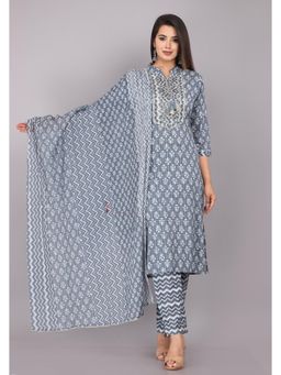 Gahan - Womens Cotton Grey Kurta with Pant & Dupatta