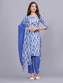 Gahan - Womens Blue Cotton Kurta with Pant & Dupatta