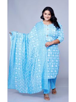 Gahan - Womens Skyblue Cotton Round Kurta with Pant & Dupatta