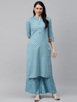 Gahan - Womens Sky Blue Cotton Kurta with Palazzo