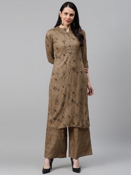 Gahan - Womens Brown Mandarin Collar Rayon Kurta & Pant