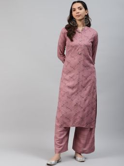 Gahan - Womens Pink Mandarin Collar Rayon Kurta & Pant