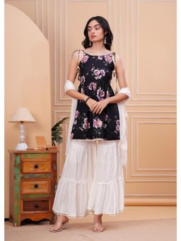 Gahan - Womens Rayon Crepe Fabric Black Kurti with Sharara & Dupatta