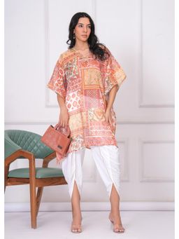 Gahan - Womens Handwork Orange Kaftan with Dhoti Pant