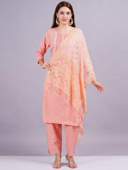 Gahan - Womens Peach Viscose Silk Kurta with Pant & Dupatta