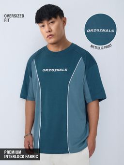 The Souled Store - Teal Colorblock Casual Oversized Round Neck T-Shirt