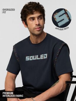 The Souled Store - Charcoal Typography Casual Oversized Round Neck T-Shirt