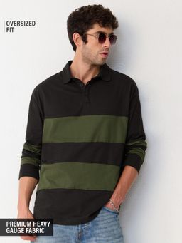 The Souled Store - Black Colorblock Casual Oversized Collar Neck Polo T-Shirt