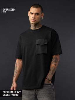 The Souled Store - Black Solid/Plain Casual Oversized Round Neck T-Shirt