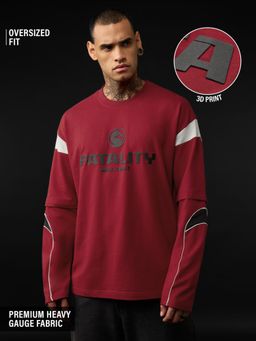 The Souled Store - Burgundy Printed Casual Oversized Round Neck T-Shirt