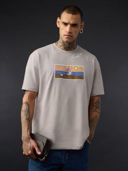 The Souled Store - Grey Character Casual Oversized Round Neck T-Shirt
