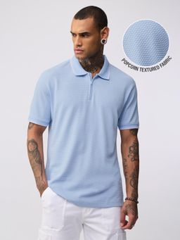 The Souled Store - Blue Textured Casual Regular Collar Neck Polo T-Shirt