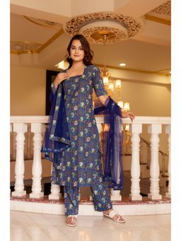 POMCHA - Kapaas Royal Blue Kurta with Pant and Dupatta (Set of 3)