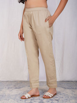 Zuri - Beige Women Comfort Fit Mid-Rise Pant