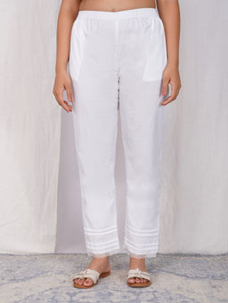Zuri - White Women Comfort Fit Mid-Rise Pant
