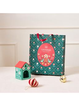 Chumbak - X'mas Cottage Tea-light Holder| Comes in a Gift Bag Green