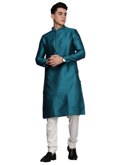 Manyavar - Mens Art Silk Jacquard Kurta with Pencil Pajama