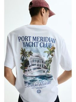 H&M - Men White Loose Fit Printed T-Shirt
