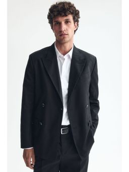H&M - Men Black Relaxed Fit Double-Breasted Blazer