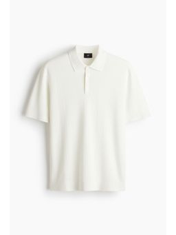 H&M - Men White Slim Fit Textu Polo Shirt