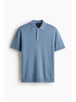 H&M - Men Blue Slim Fit Textu Polo Shirt