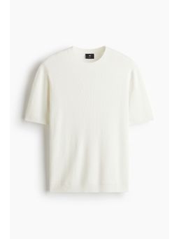 H&M - Men White Slim Fit Rib-Knit T-Shirt