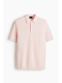 H&M - Men Pink Slim Fit Cable-Knit Polo Shirt