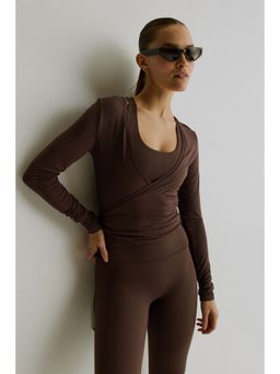 H&M - Women Brown Sports Wrap Top In Modal