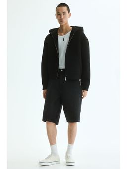 H&M - Men Black Loose Fit Scuba Zip-Through Hoodie