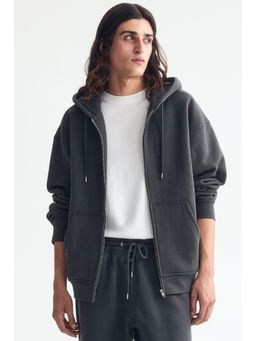 H&M - Men Grey Loose Fit Zip-Through Hoodie