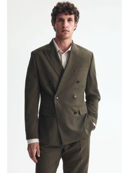 H&M - Men Green Regular Fit Double-Breasted Blazer