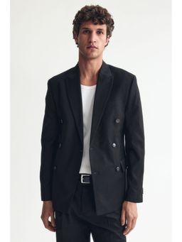 H&M - Men Black Regular Fit Double-Breasted Jacket