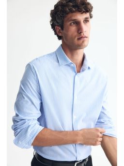 H&M - Men Blue Four-Way Stretch Slim Fit Shirt