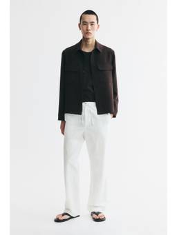 H&M - Men White Regular Fit Linen-Blend Trousers